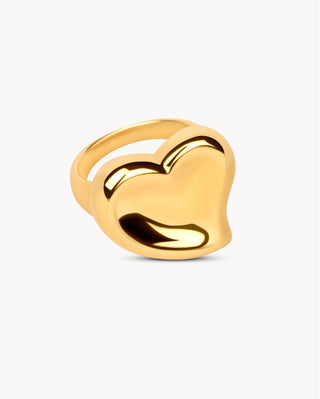Anillo dorado con corazón grande y voluminoso pulido, joya waterproof de Pialü