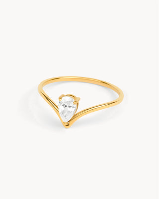 Anillo fino dorado con zircón blanco en forma de gota, diseño delicado waterproof de Pialü