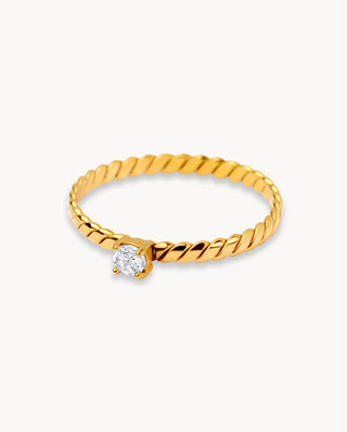 Anillo dorado trenzado con piedra zircón blanca, waterproof de Pialü