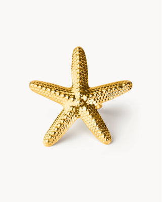 Anillo dorado ajustable forma de estrella de mar textura irregular waterproof de Pialü
