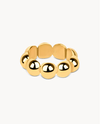Anillo dorado con bolitas redondeadas lisas, joya waterproof de Pialü