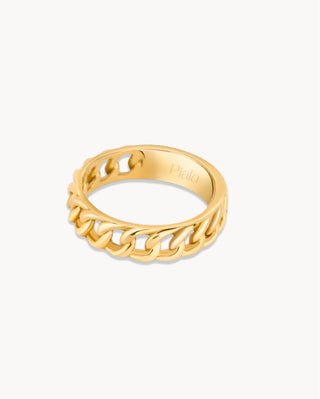 Anillo de cadena cubana dorado ancho y brillante, joya waterproof de Pialü