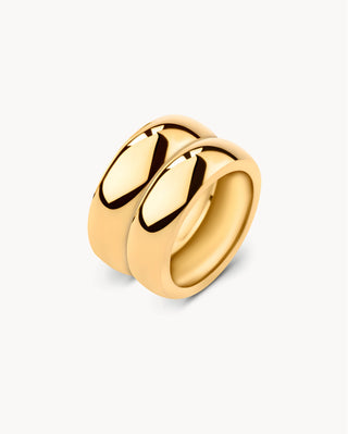 Anillo dorado de doble banda gruesa redondeada y lisa, waterproof de Pialü