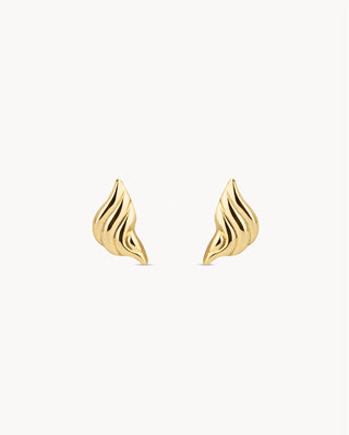 Aretes topo dorados en forma de llama ondulada, joya waterproof de Pialü