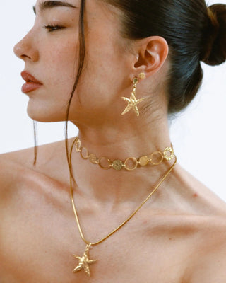 Aretes de estrella y luna dorados en acero inoxidable, waterproof de Pialü