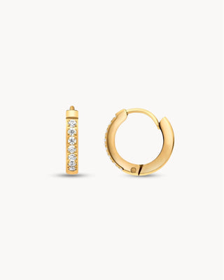 Aretes argolla dorada pequeña con zircones incrustados, waterproof de Pialü