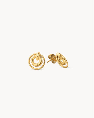 Aretes dorados con colgante de dos argollas entrelazadas, joya waterproof de Pialü