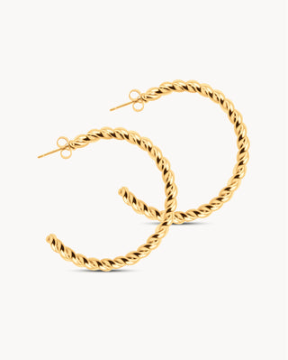 Par de argollas de aro trenzado dorado brillante, 3 cm de diámetro, joya waterproof de Pialü