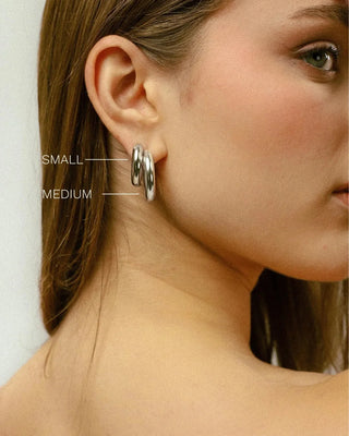 Aros plateados gruesos Small Silver vista lateral, acero inoxidable waterproof de Pialü
