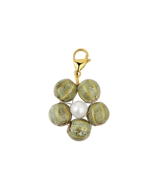 Charm Flower Green en acero plateado ancho con bandas curvas voluminosas, waterproof de Pialü