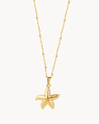Collar dorado con colgante de estrella de mar texturizada, cadena de bolas, joya waterproof de Pialü