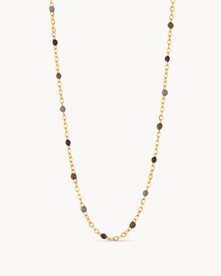 Collar dorado cadena con bolitas multicolor café, gris y negro, joya waterproof de Pialü