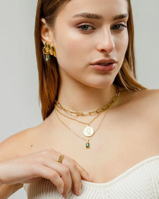 Collar Coin dorado dije moneda estilo romano en acero inoxidable waterproof de Pialü
