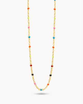 Collar cadena dorada con bolitas de esmalte multicolor naranja rosa verde azul, waterproof Pialü