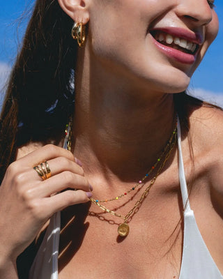 Collar Mi vida es color dorado bolitas esmalte colores vivos, waterproof Pialü