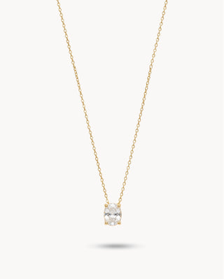 Collar dorado cadena fina con colgante zircón ovalado brillante, waterproof de Pialü