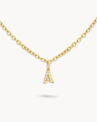Collar dorado cadena con colgante de inicial en zircones brillantes, waterproof de Pialü