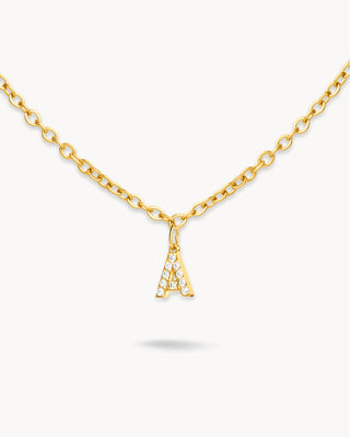 Collar dorado cadena con colgante de inicial en zircones brillantes, waterproof de Pialü