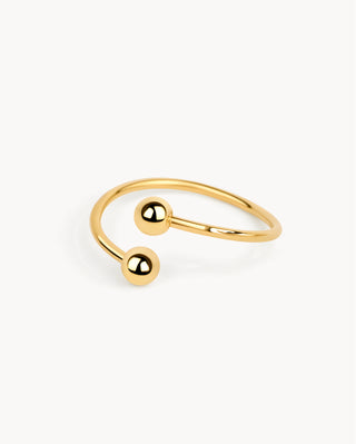 Anillo abierto dorado con dos esferas en los extremos, waterproof de Pialü