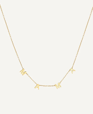 Collar dorado con letras MAMA colgantes en cadena fina, joya waterproof de Pialü