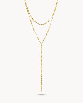 Collar doble lariat de cadena eslabones finos dorada, waterproof de Pialü