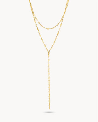 Collar doble lariat de cadena eslabones finos dorada, waterproof de Pialü