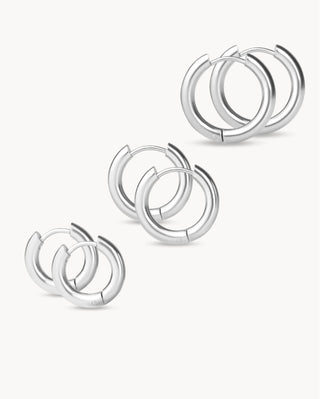 Set de tres pares de argollas plateadas clásicas lisas waterproof de Pialü
