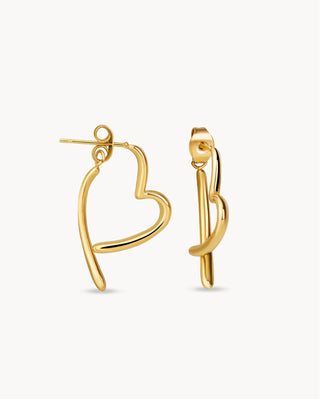 Aretes dorados medio corazón abierto que forman corazón al unirse waterproof de Pialü