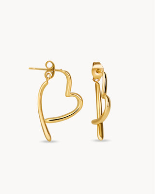 Aretes dorados medio corazón abierto que forman corazón al unirse waterproof de Pialü