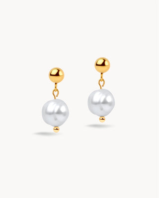 Pendientes Perla Joie colgantes dorados con perla blanca redonda, waterproof de Pialü