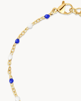 Pulsera de cadena dorada con cuentas azules y blancas, joya waterproof de Pialü