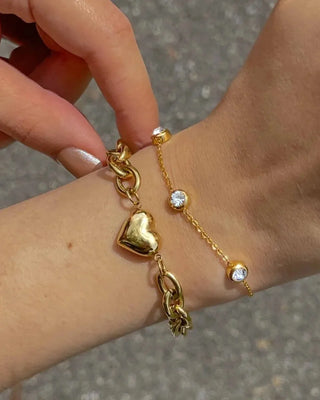 Pulsera Amor de Rosa cadena gruesa dorada con corazón, acero inoxidable Pialü
