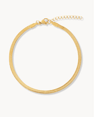 Pulsera de cadena serpiente plana dorada tipo herringbone, lisa y brillante, waterproof de Pialü