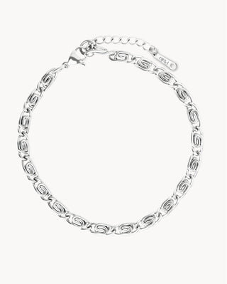 Pulsera plateada con eslabones espiral caracola en relieve, joya waterproof de Pialü