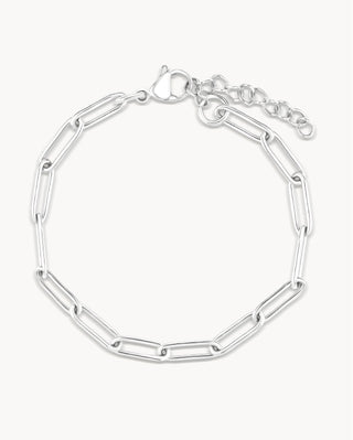 Pulsera plateada de eslabones alargados tipo paperclip en acero inoxidable, joya waterproof de Pialü