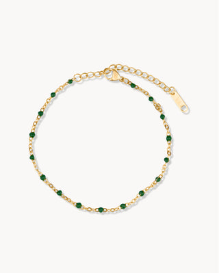 Pulsera dorada con bolitas verde esmeralda en cadena fina, joya waterproof de Pialü