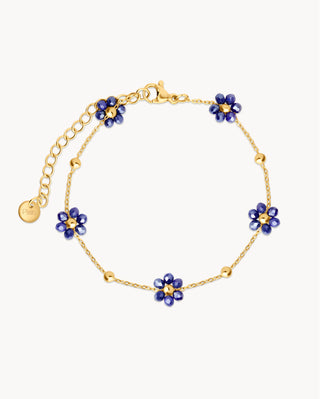 Pulsera dorada con flores de piedra azul en cadena, joya waterproof de Pialü