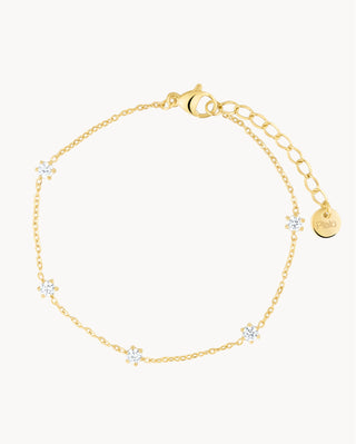 Pulsera dorada cadena fina con zircones blancos espaciados, joya waterproof de Pialü