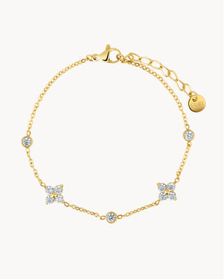 Pulsera dorada cadena fina con motivos florales y zircones alternados, joya waterproof de Pialü