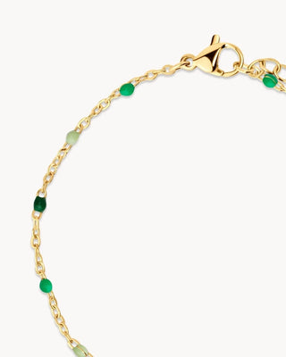 Pulsera Ninfa dorada y verde vista superior, acero inoxidable waterproof de Pialü