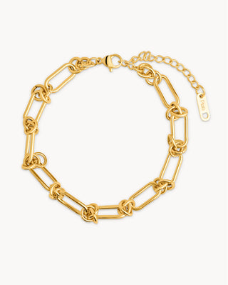 Pulsera dorada eslabones rectangulares con detalles geométricos, waterproof de Pialü