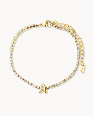 Pulsera tennis dorada con letra inicial y cristales, ajustable, waterproof de Pialü