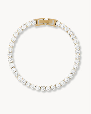 Pulsera tennis dorada con zircones blancos redondos engastados, waterproof de Pialü