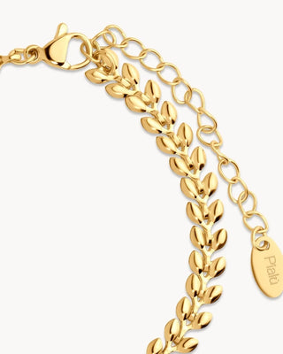 Pulsera dorada con diseño de hojas en cadena, acero inoxidable waterproof de Pialü