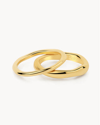 Pack de dos anillos lisos dorados apilables en acero inoxidable, joya waterproof de Pialü