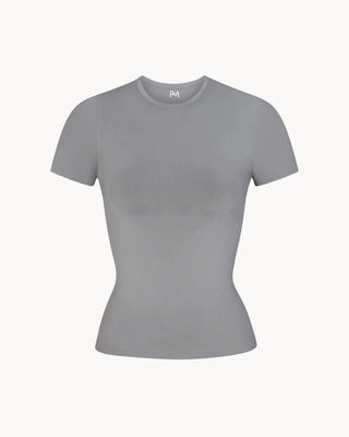 Top moldeador beige shape sculpt Pialü, vista de cerca textura tela