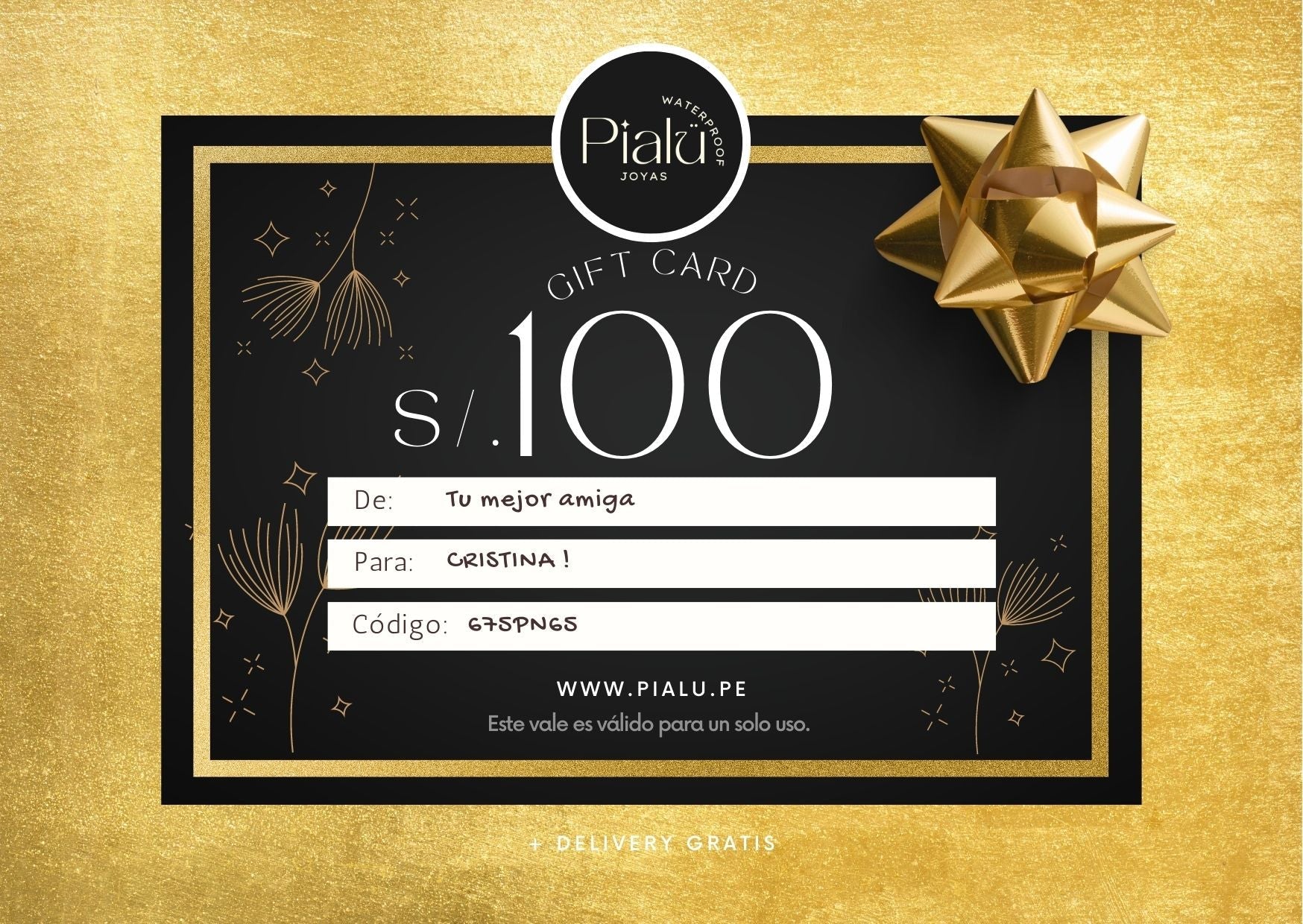 Giftcard Pialu version digital e imprimible - pialu